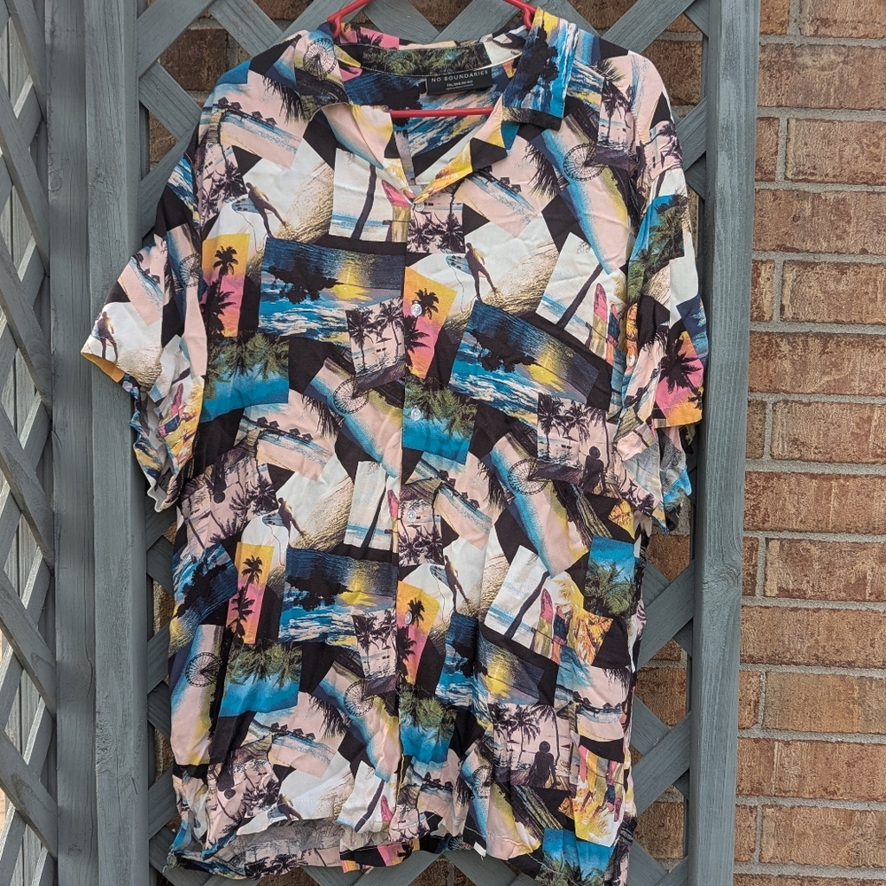 No Boundaries Colorful Graphic Button-Up Shirt